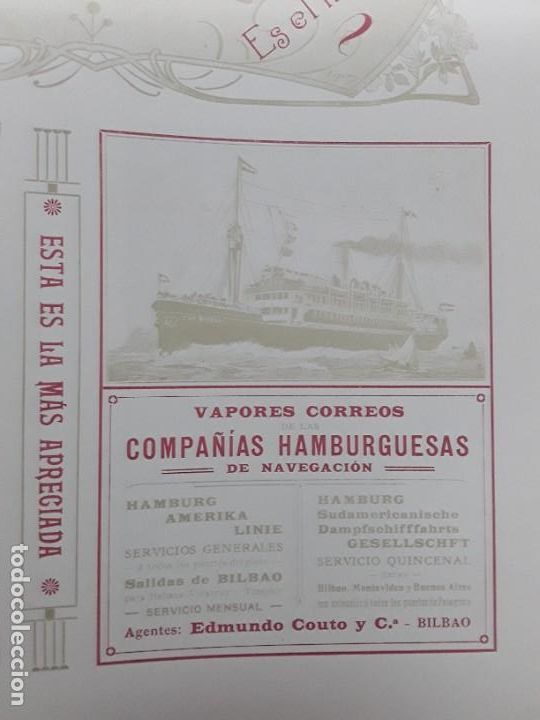Coleccionismo de carteles: VAPORES CORREOS DE LAS COMPA&Ntilde;IAS HAMBURGUESAS DE NAVEGACION BILBAO HOJA A&Ntilde;O 1907