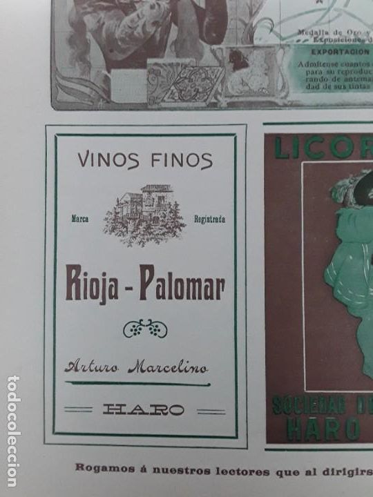 Colecionismo de cartazes: VINOS FINOS RIOJA PALOMAR ARTURO MARCELINO HARO LA RIOJA HOJA A&Ntilde;O 1907