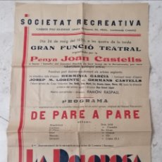 Coleccionismo de carteles: BARCELONA. SOCIETAT RECREATIVA. MAIG 1935. GRAN FUNCIÓ TEATRAL. Lote 296951628
