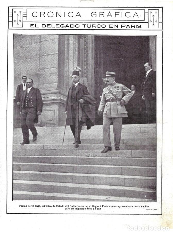 Coleccionismo de carteles: 1919 HOJA REVISTA FIN I PRIMERA GUERRA MUNDIAL NEGOCIACIONES DE PAZ DELEGADO TURCO EN PAR&Iacute;S