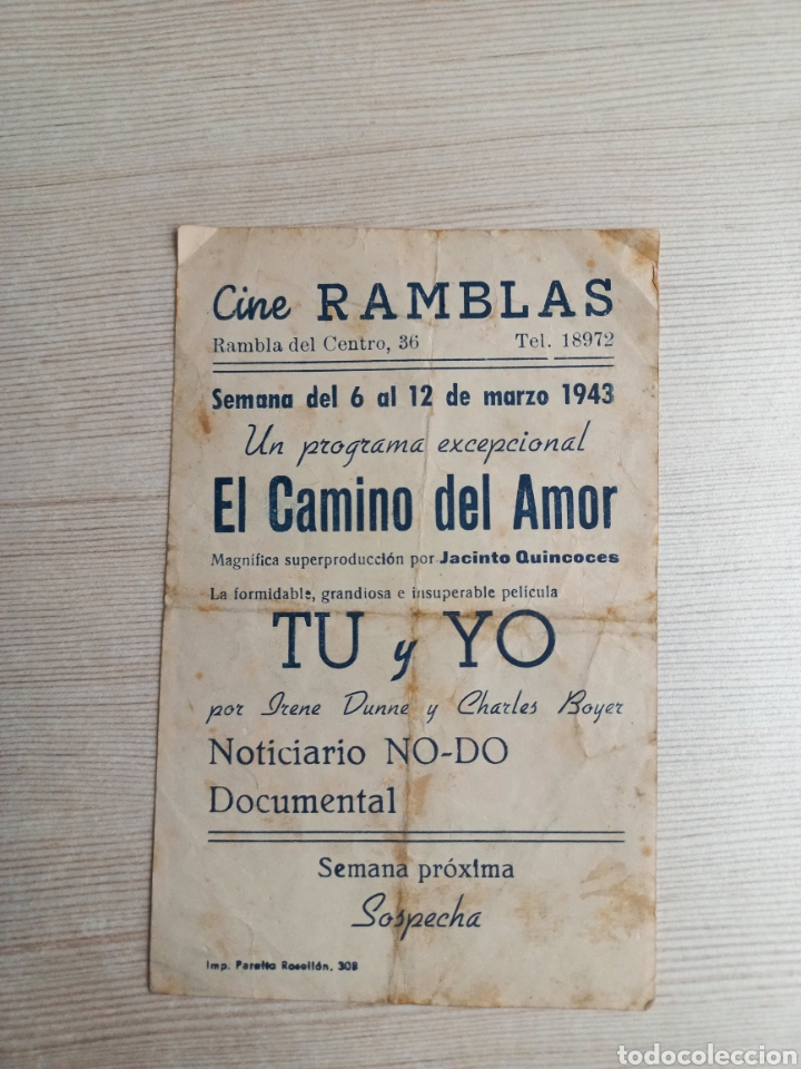 Coleccionismo de carteles: Programa de Cine T&uacute; y Yo. Leo McCarey. Cine Ramblas. - Foto 2