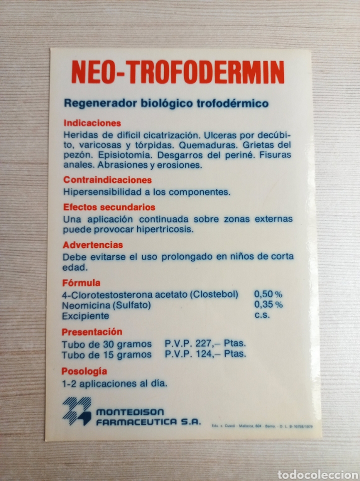 Coleccionismo de carteles: Neo-trofodermin. Montedison Farmac&eacute;utica Barcelona. - Foto 1