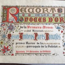 Coleccionismo de carteles: RECORDATORIO ANTIGUO-IGUALADA 50 AÑOS SACERDOCIO. AÑO 1913