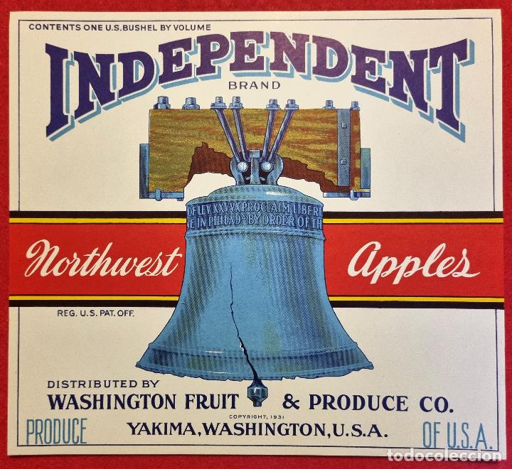 Sammeln von Plakaten: CARTEL ITO ETIQUETA USA MANZANAS APPLES INDEPENDENT CAMPANA CUADRADA WASHINGTON ORIGINAL K11