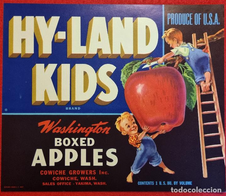 Sammeln von Plakaten: CARTEL ITO ETIQUETA USA MANZANAS APPLES HY-LANDA KIDS YAKIMA WASHINGTON ORIGINAL K11