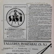 Coleccionismo de carteles: PPIOS 1900-CARTEL-JOSÉ Mª QUIJANO FORJA BUELNA-CIMENTS LAFARGE DU TEIL-SAQSH ACEITE-TALLER IBAIZABAL. Lote 209042343