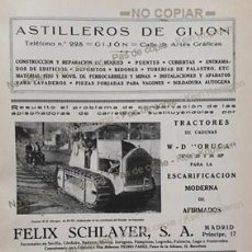 Coleccionismo de carteles: PPIOS 1900-CARTEL-ASTILLEROS GIJÓN BUQUE-FELIX SCHLAYER TRACTORES-PETROLÍFERA ESPAÑOLA-GAS OÍL SHELL. Lote 209045473
