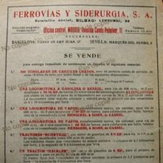Coleccionismo de carteles: PPIOS 1900-CARTEL-FERROVÍAS Y SIDERURGIA-BILBAO-LOCOMOTORA HENSCHEL & SOHN CASSEL-RUHRTHAL-DAIMLER. Lote 207926342
