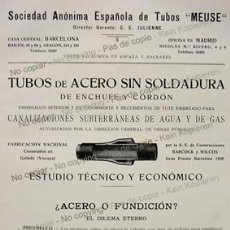 Coleccionismo de carteles: PPIOS. 1900-CARTEL SOCIEDAD ANÓNIMA MEUSE BARCELONA-TUBOS ACERO GALINDO VIZCAYA-BABCOCK-WILCOX. Lote 307128483