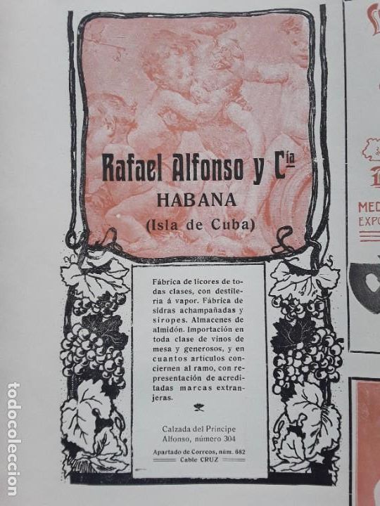 Collezionismo di affissi: FABRICA DE LICORES DE TODAS CLASES DESTILERIA A VAPOR RAFAEL ALONSO Y C&ordf; HABANA ISLA DE CUBA 1906