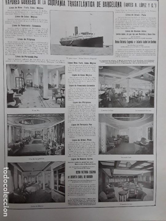 Coleccionismo de carteles: VAPORES CORREOS COMPA&Ntilde;IA TRASATLANTICA BARCELONA (ANTES A.LOPEZ Y C&ordf; ) MEDIDAS 30 X 40 CM A&Ntilde;O 1917