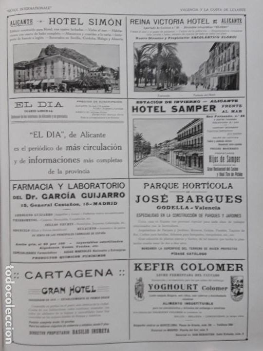 Collezionismo di affissi: HOTEL SIMON ALICANTE / REINA VICTORIA HOTEL ESCOLASTICO ELORDI / HOTEL SAMPER ALICANTE HOJAA&Ntilde;O 1917