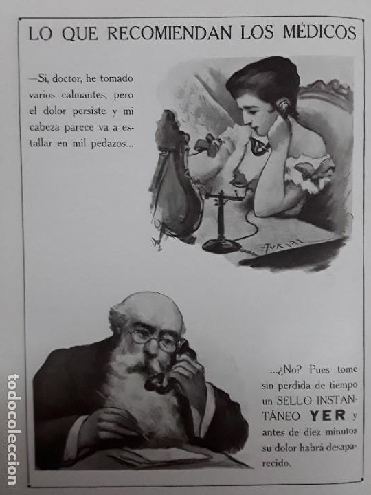 Collezionismo di affissi: SELLO INSTANTANEO YER DOLOR CABEZA MEDIDAS 30 X 42 CM HOJA A&Ntilde;O 1917