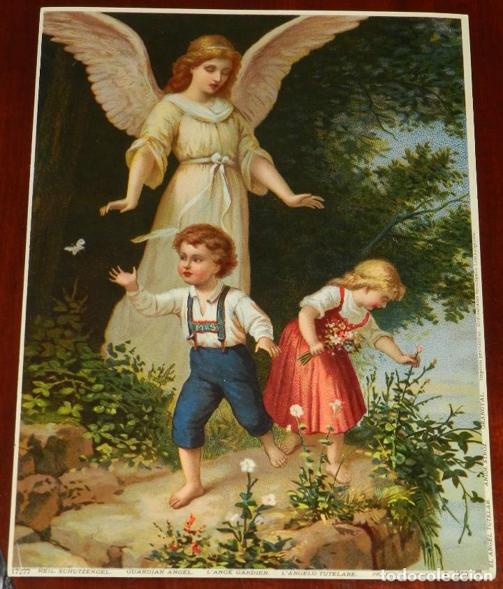 Collectionnisme d'affiches: CARTEL TIPO LITOGRAFIA DEL GUARDIAN ANGEL, HEIL SCHUTZENGEL, N. 17277, IMP. EN ALEMANIA, MIDE 26,5 X