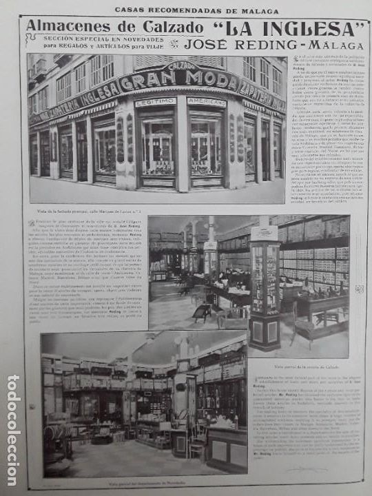 Collectionnisme d'affiches: ALMACENES DE CALZADO -LA INGLESA - JOSE REDING MALAGA ESPECIALIDAD NOVEDADES HOJA A&Ntilde;O 1927