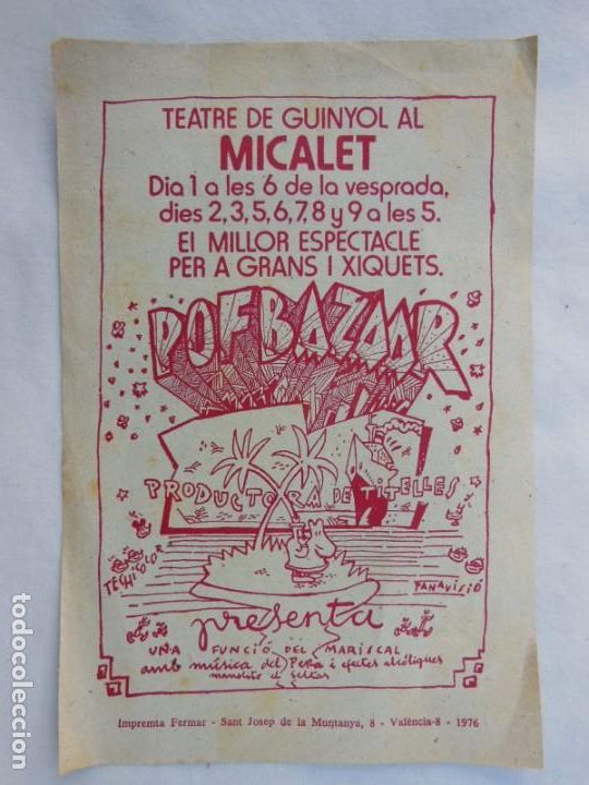 Colecionismo de cartazes: ANTIGUO CARTEL / OLD POSTER: TEATRE DE GUINYOL AL MICALET: POFBAZAR 1976