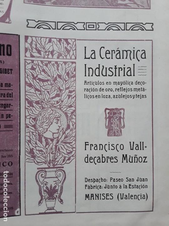 Colecionismo de cartazes: LA CEERAMICA INDUSTRIAL FRANCISCO VALLDECABRES MU&Ntilde;OZ MANISES VALENCIA MAYOLICA ORO HOJA A&Ntilde;O 1907