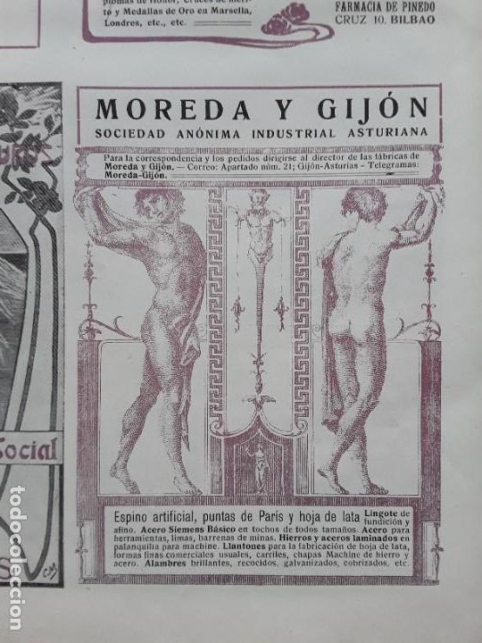 Colecionismo de cartazes: MOREDA Y GIJON S.A.INDUSTRIAL ASTURIANA ESPINO ARTIFICIAL PUNTAS PARIS HOJA LATA HOJA A&Ntilde;O 1907