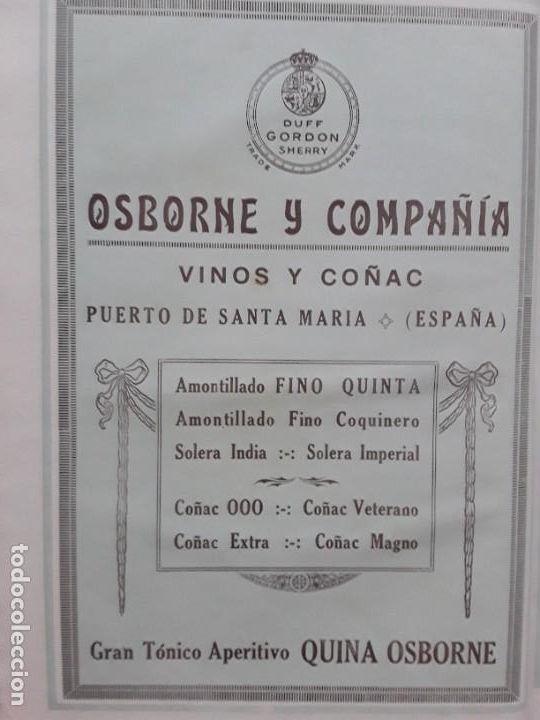Coleccionismo de carteles: OSBORNE Y C&ordf; VINOS Y CO&Ntilde;AC PUERTO DE SANTA MARIA VETERANO MAGNO QUINA HOJA 1926