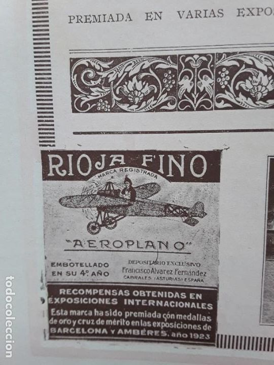 Collezionismo di affissi: VINOS VALDEPE&Ntilde;AS Y RIOJA MARCA AEROPLANO RIOJA FINO CLARETE DE VALDEPERAS HOJA A&Ntilde;O 1926