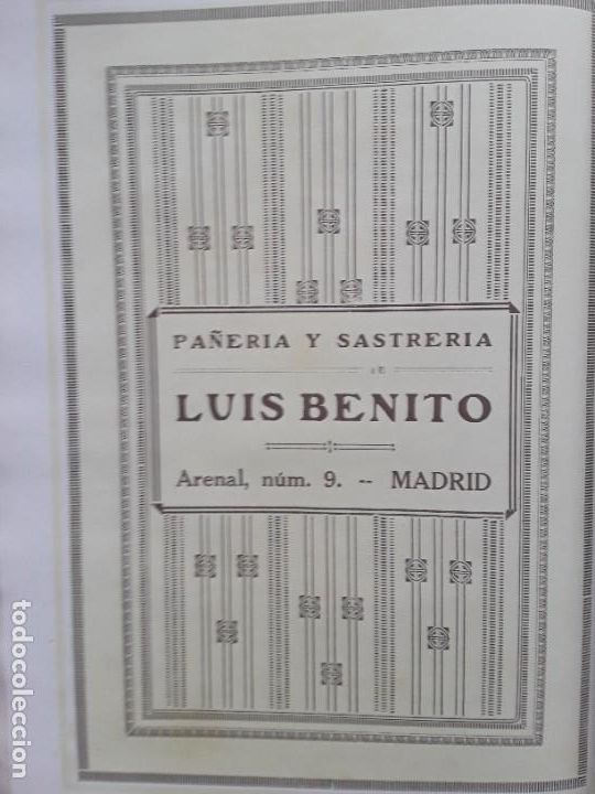 Collezionismo di affissi: PA&Ntilde;ERIA Y SASTRERIA LUIS BENITO MADRID HOJA A&Ntilde;O 1926