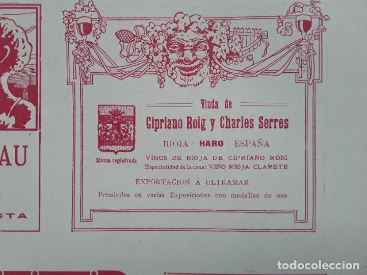 Collezionismo di affissi: VIUDA DE CIPRIANO ROIG Y CHARLES SERRES VINOS RIOJA HARO HOJA REVISTA A&Ntilde;O 1909