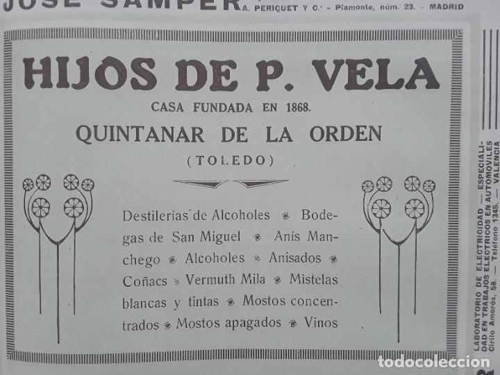 Coleccionismo de carteles: HIJOS DE P.VELA QUINTANAR DE LA ORDEN TOLEDO BODEGAS DE SAN MIGUEL ANIS MANCHEGO HOJA A&Ntilde;O 1926