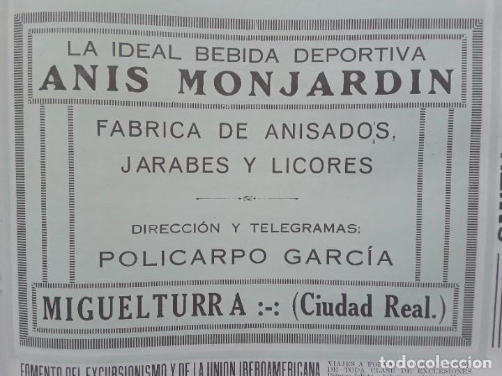 Collezionismo di affissi: ANIS MONJARDIN POLICARPO GARCIA MIGUELTURRA CIUDAD REAL LA IDEAL BEBIDA DEPORTIVA HOJA A&Ntilde;O 1926