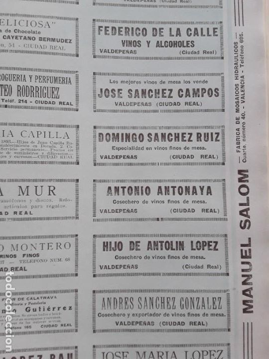 Collezionismo di affissi: VINO VALDEPE&Ntilde;AS FEDERICO DE LA CALLE ANTONIO ANTONAYA JOSE SANCHEZ CAMPOS ANTOLIN LOPEZ 1926