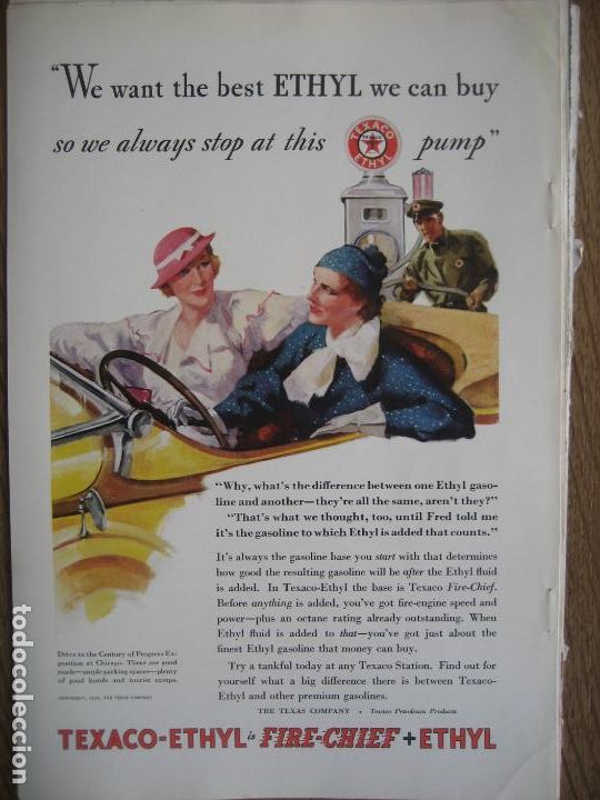 Colecionismo de cartazes: Texaco. Anuncio publicitario revista americana. 1933. 25 x 17 cms