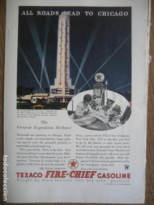 Colecionismo de cartazes: Texaco. Anuncio publicitario revista americana. 1934. 25 x 17 cms