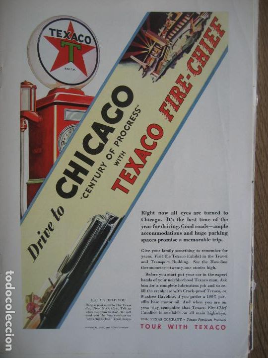 Colecionismo de cartazes: Texaco. Anuncio publicitario revista americana. 1933. 25 x 17 cms