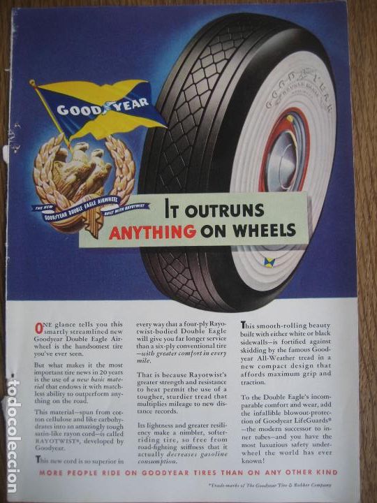 Sammeln von Plakaten: Good Year. Neumaticos. Tires. Anuncio publicitario revista americana. 1938. 25 x 17 cms
