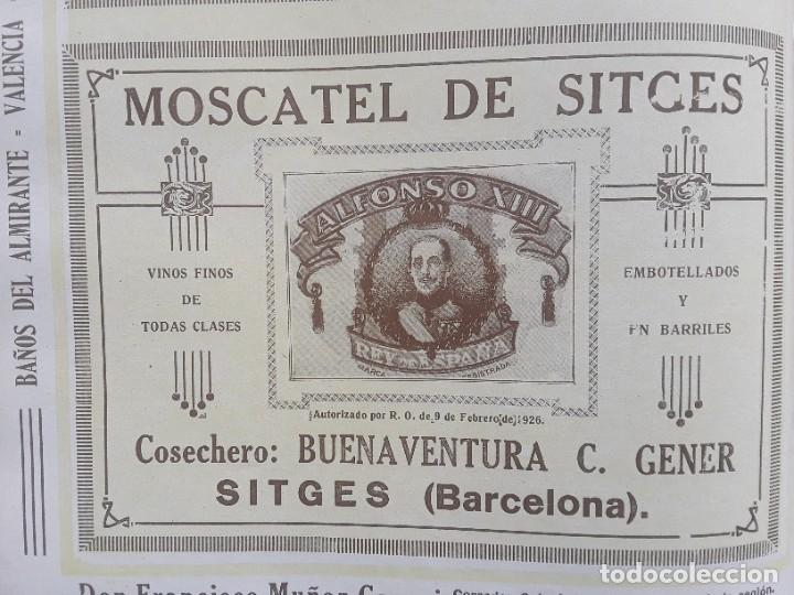 Collezionismo di affissi: MOSCATEL DE SITGES ALFONSO XIII COSECHERO BUENAVENTIURA C.GENER BARCELONA HOJA A&Ntilde;O 1926