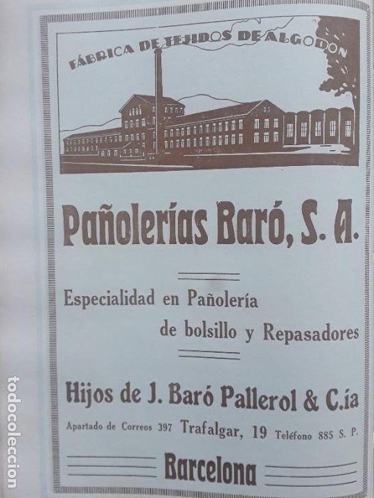 Poster collecting: FABRICA TEJIDOS DE ALGODON PA&Ntilde;OLERIAS BARO HIJOS DE J.BARO PALLEROL CL TRAFALGAR BARCELONA A&Ntilde;O 1926