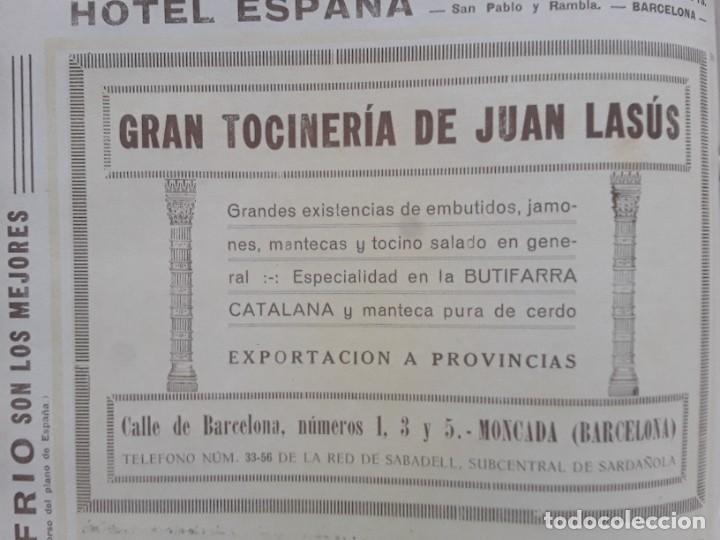Poster collecting: GRAN TOCINERIA DE JUAN LASUS EMBUTIDOS JAMONES BUTIFARRA CATALANA MONTCADA REIXACH HOJA A&Ntilde;O 1926