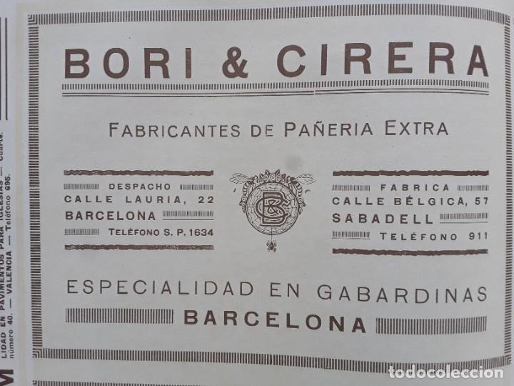 Poster collecting: FABRICA PA&Ntilde;ERIA EXTRA ESPECIALIDAD GABARDINAS BORI & CIRERA SABADELL BARCELONA HOJA A&Ntilde;O 1926