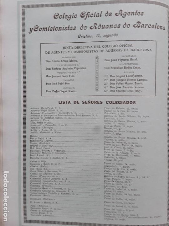 Poster collecting: LISTADO COLEGIADOS COLEGIO OFICIAL AGENTES COMISIONISTAS ADUANAS DE BARCELONA 2 HOJAS A&Ntilde;O 1926