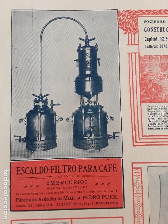Sammeln von Plakaten: ESCALDO -FILTRO PARA CAFE FABRICA ARTICULOS METAL PEDRO PUJOL BARCELONA HOJA A&Ntilde;O 1913