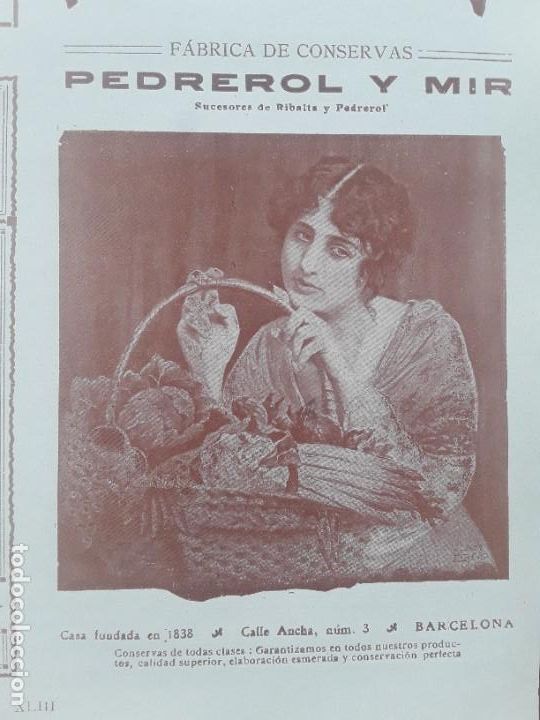 Colecionismo de cartazes: FABRICA DE CONSERVAS PEDREROL Y MIR CONSERVAS TODA CLASE BARCELONA HOJA A&Ntilde;O 1913