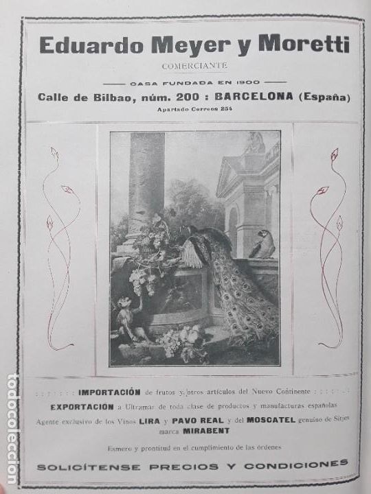 Colecionismo de cartazes: EDUARDO MEYER Y MORETTI COMERCIANTE BARCELONA IMPORTACION EXPORTACION HOJA A&Ntilde;O 1913