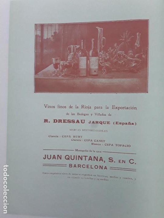 Colecionismo de cartazes: VINOS FINOS RIOJA BODEGAS Y VI&Ntilde;EDOS R.DRESSAU JARQUE MONOPOLIO CASA JUAN QUINTANA HOJA A&Ntilde;O 1913