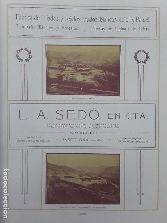 Coleccionismo de carteles: FABRICA HILADOS Y TEJIDOS CRUDOS,BLANCO,COLOR Y PANAS L.A.SEDO EN CTA ESPARRAGUERA COLONIA SEDO 1913