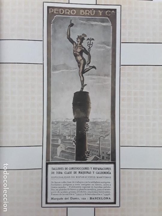Colecionismo de cartazes: PEDRO BRU Y C&ordf; TALLERES CONSTRUCCION REPARACION MAQUINAS Y CALDERERIA REPARACIONES MARITIMAS 1913
