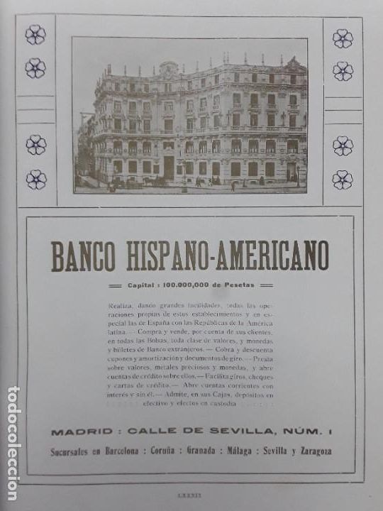 Colecionismo de cartazes: BANCO HISPANO AMERICANO MADRID CALLE DE SEVILLA 1 HOJA A&Ntilde;O 1913
