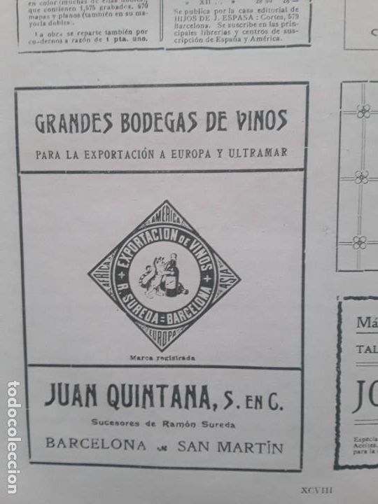 Coleccionismo de carteles: GRANDES BODEGAS DE VINOS JUAN QUINTANA SUCESORES RAMON SUREDA BARCELONA SAN MARTIN HOJA A&Ntilde;O 1913
