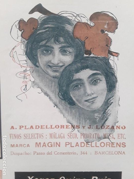 Colecionismo de cartazes: A.PLADELLORENS Y J.LOZANO VINOS SELECTOS MARCA MAGIN PLADELLORENS BARCELONA HOJA A&Ntilde;O 1913