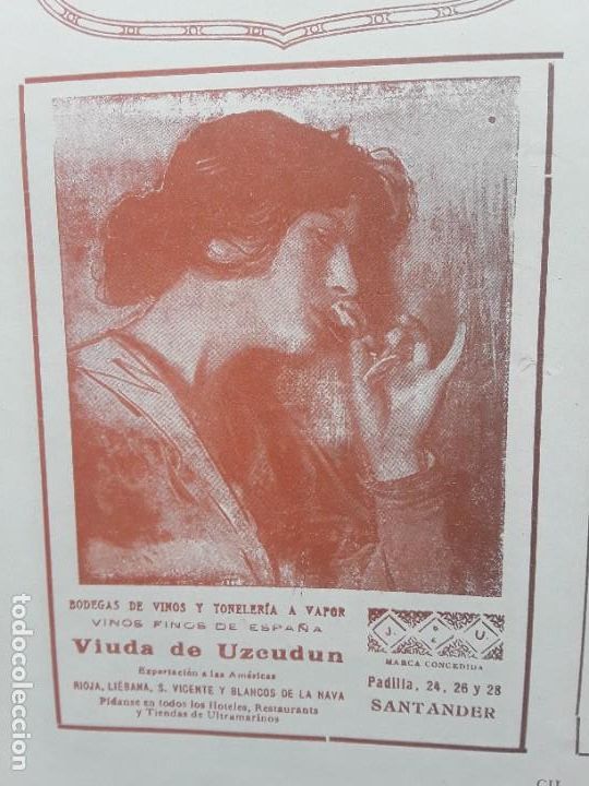 Collectionnisme d'affiches: VIUDA DE UZCUDUN BODEGAS DE VINO Y TONELERIA AVAPOR RIOJA LIEBANA SANTANDER HOJA A&Ntilde;O 1913