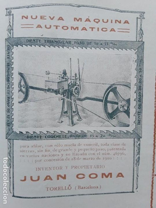 Colecionismo de cartazes: NUEVA MAQUINA AUTOMATICA PARA AFILAR INVENTOR JUAN COMA TORELLO BARCELONA HOJA A&Ntilde;O 1913