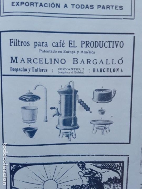 Poster collecting: FILTROS PARA EL CAFE PRODUCTIVO MARCELINO BARGALLO BARCELONA HOJA A&Ntilde;O 1913